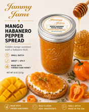 Load image into Gallery viewer, Jammy Jams Mango Habanero Pepper Spread with Firebee Raw Honey