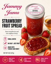 Load image into Gallery viewer, Jammy Jams Strawberry Fruit Spread with Firebee Raw Honey