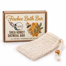 Load image into Gallery viewer, Firebee Bath Bar + Sisal Soap Saver Set — Shea Honey Oatmeal bar with sisal bag