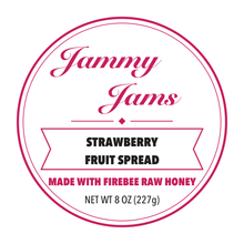 Load image into Gallery viewer, Jammy Jams Strawberry Fruit Spread with Firebee Raw Honey — lid label