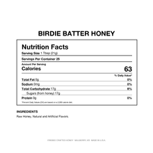 Load image into Gallery viewer, Birdie Batter Honey — Nutrition Facts and Ingredients