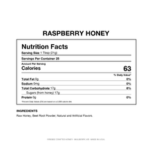 Load image into Gallery viewer, RASPBERRY HONEY — Nutrition Facts (one of the bottles in this set)