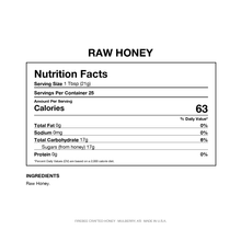 Load image into Gallery viewer, RAW HONEY — Nutrition Facts (one of the bottles in this set)