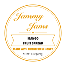 Load image into Gallery viewer, Jammy Jams Mango Fruit Spread with Firebee Raw Honey — lid label