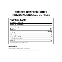 Load image into Gallery viewer, Firebee Crafted Honey Individual Squeeze Bottles — Nutrition Facts and Ingredients
