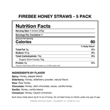 Load image into Gallery viewer, Firebee Honey Straws 5-Pack — Nutrition Facts and ingredients by flavor