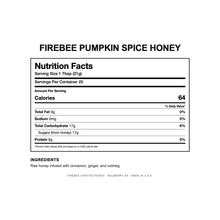 Load image into Gallery viewer, Firebee Pumpkin Spice Honey — Nutrition Facts and Ingredients