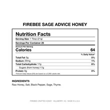 Load image into Gallery viewer, Firebee Sage Advice Honey Nutrition Facts and Ingredients