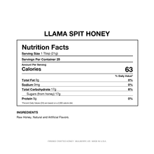 Load image into Gallery viewer, Llama Spit Honey — Nutrition Facts and Ingredients